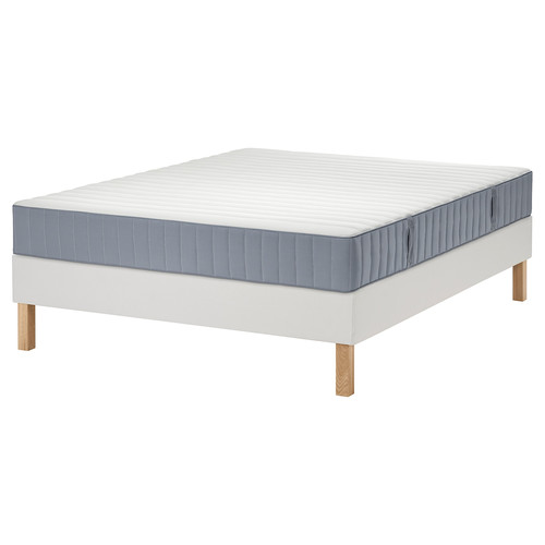 LYNGÖR Divan bed, Valevåg medium firm/light blue dark grey, Standard Super King