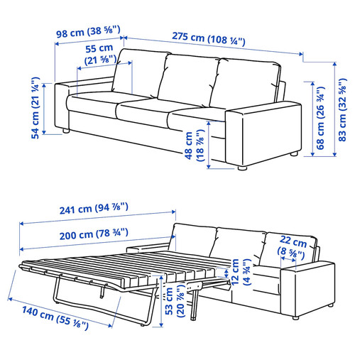 VIMLE 3-seat sofa-bed, with wide armrests/Hallarp grey