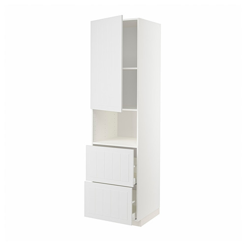 METOD / MAXIMERA Hi cab f micro w door/2 drawers, white/Stensund white, 60x60x220 cm
