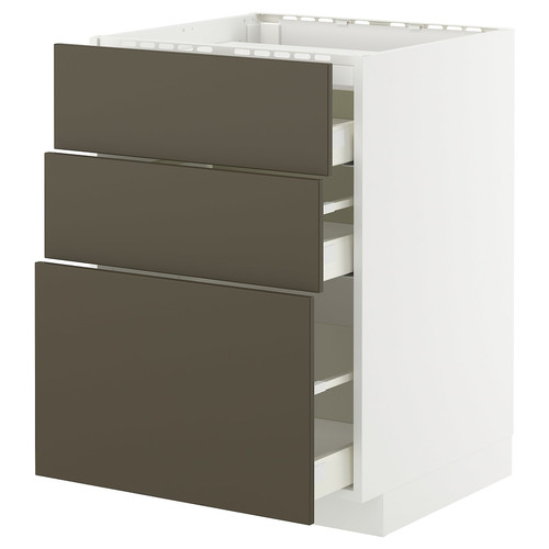 METOD / MAXIMERA Base cab f hob/3 fronts/3 drawers, white/Havstorp brown-beige, 60x60 cm