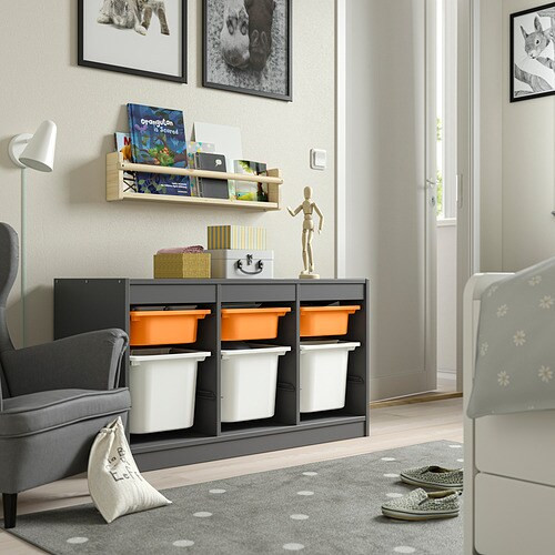 TROFAST Storage combination with boxes, grey light orange/white, 99x44x56 cm