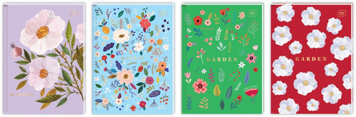 Notebook A4 96 Pages Squared Hard Cover Garden 5pcs, assorted