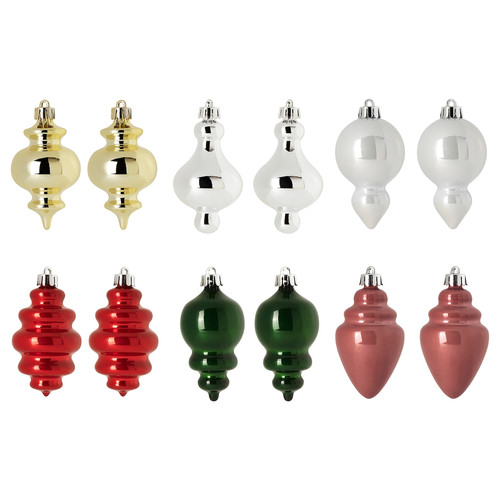 VINTERFINT Decoration bauble, set of 12, mixed shapes/mixed colours