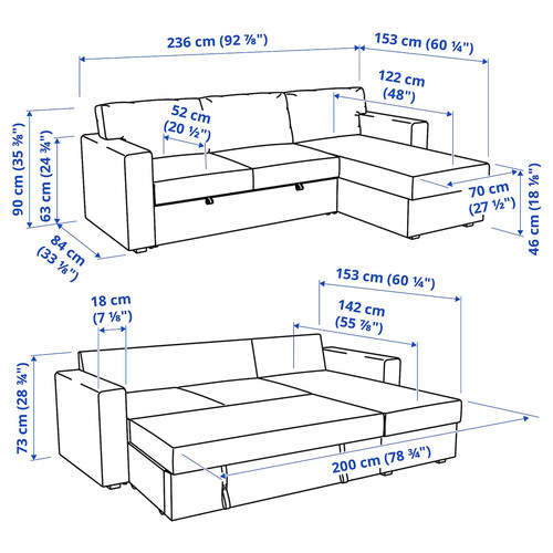 BÅRSLÖV 3-seat sofa-bed with chaise longue, Tibbleby light grey-turquoise