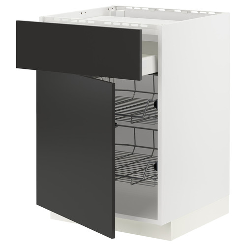 METOD / MAXIMERA Base cab f hob/drawer/2 wire bskts, white/Nickebo matt anthracite, 60x60 cm