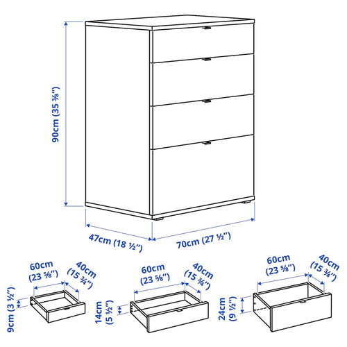 VIHALS Chest of 4 drawers, white/anchor/unlock-function, 70x47x90 cm