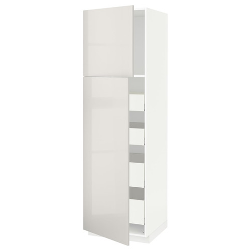 METOD / MAXIMERA Hi cab w 2 doors/4 drawers, white/Ringhult light grey, 60x60x200 cm