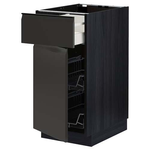 METOD / MAXIMERA Base cab w wire basket/drawer/door, black/Upplöv matt anthracite, 40x60 cm