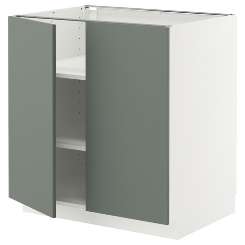 METOD Base cabinet with shelves/2 doors, white/Nickebo matt grey-green, 80x60 cm