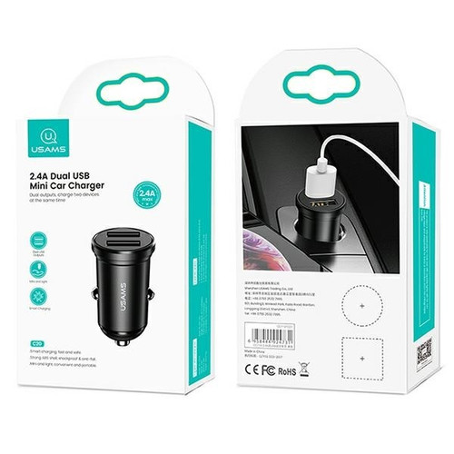 USAMS Car Charger 2xUSB 2.4A, black