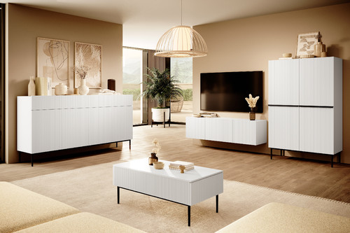 TV Cabinet Nicole 200 cm, matt white, black legs