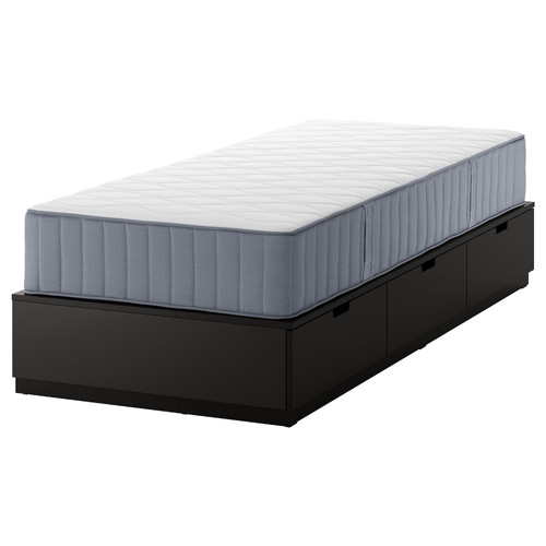 NORDLI Bed frame with storage and mattress, anthracite/Vågstranda medium firm, 90x200 cm