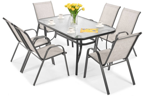 Garden Furniture Set PORTO with Table 150x90 cm & 6 Chairs, grey-black