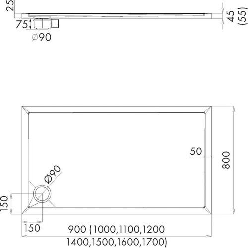 Acrylic Shower Tray Alta 80 x 120 x 4.5 cm, white