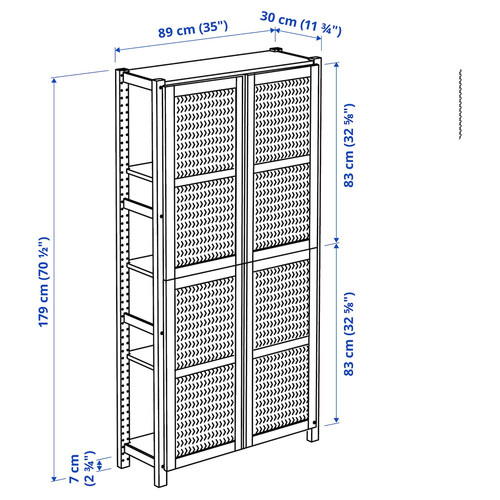 IVAR Shelving unit with doors, pine, 89x30x179 cm