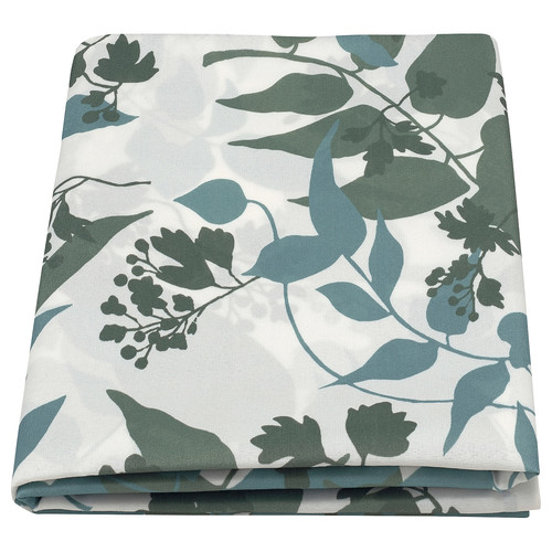 RINGBUK Tablecloth, white green/blue/leaves, 145x320 cm