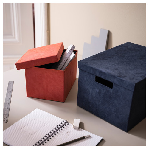 GJÄTTA Storage box with lid, velvet dark blue, 25x35x20 cm