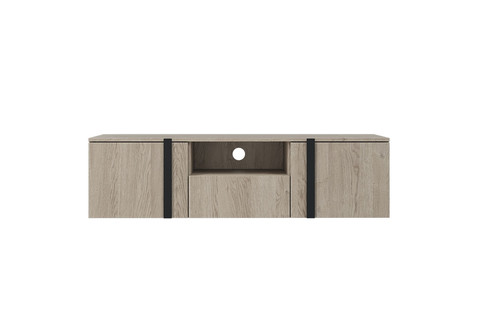 Wall-Mounted TV Cabinet Verica 150 cm, biscuit oak/black handles