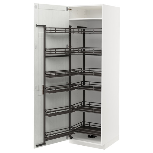 METOD High cabinet with pull-out larder, white Enköping/white wood effect, 60x60x200 cm