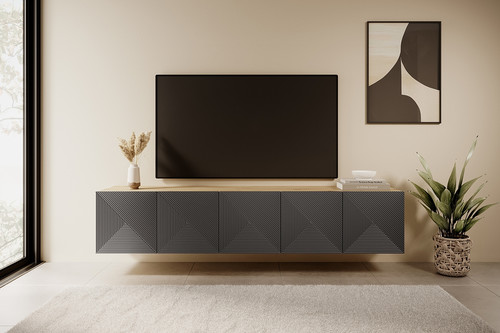 Wall-Mounted TV Cabinet Asha 200 cm, artisan/rivier stone mat