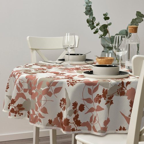 RINGBUK Tablecloth, white beige/red/leaves, 150 cm