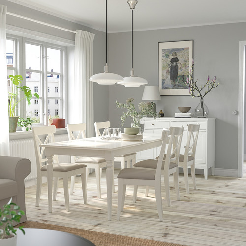 INGATORP / INGOLF Table and 6 chairs, white white/Hallarp beige, 155/215 cm