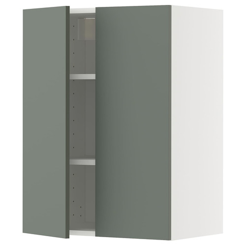 METOD Wall cabinet with shelves/2 doors, white/Nickebo matt grey-green, 60x80 cm