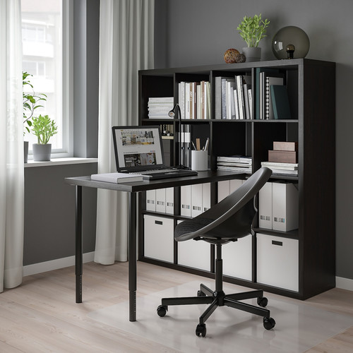 KALLAX / LINNMON Desk combination, black/black-brown, 147x139x147 cm