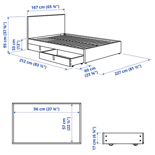 GLADSTAD Upholstered bed, 2 storage boxes, Kabusa light grey, 160x200 cm