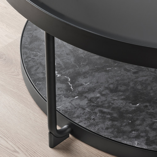 FRÖTORP Coffee table, anthracite marble effect/black glass, 88 cm