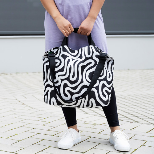 RÄCKLA Bag, foldable, patterned/black white, 48x36 cm/20 l