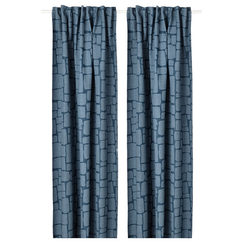 LÖNNSTÄVMAL Block-out curtains, 1 pair, blue, 145x300 cm