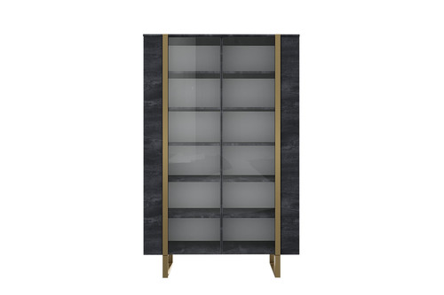 High Cabinet Display Cabinet Verica 120 cm, charcoal, gold legs