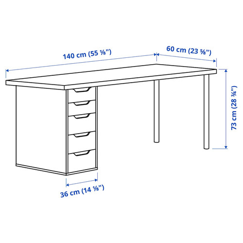 LAGKAPTEN / ALEX Desk, white stained oak effect/white, 140x60 cm