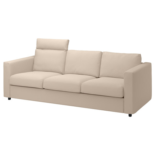 VIMLE Cover for 3-seat sofa, with headrest, Hallarp beige