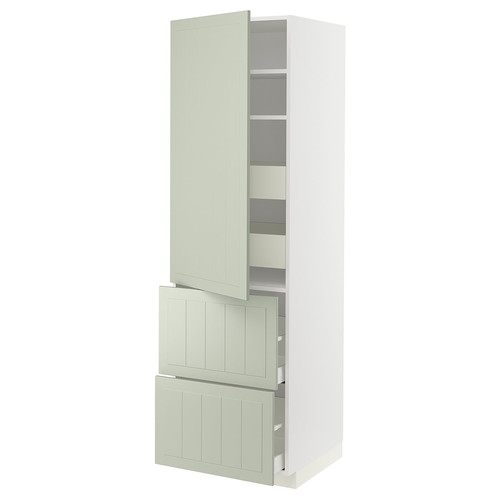 METOD / MAXIMERA Hi cab w shlvs/4 drawers/dr/2 frnts, white/Stensund light green, 60x60x200 cm