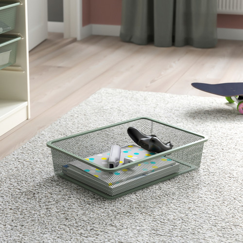 TROFAST Storage combination with boxes, white light green-grey/grey-blue, 46x30x145 cm