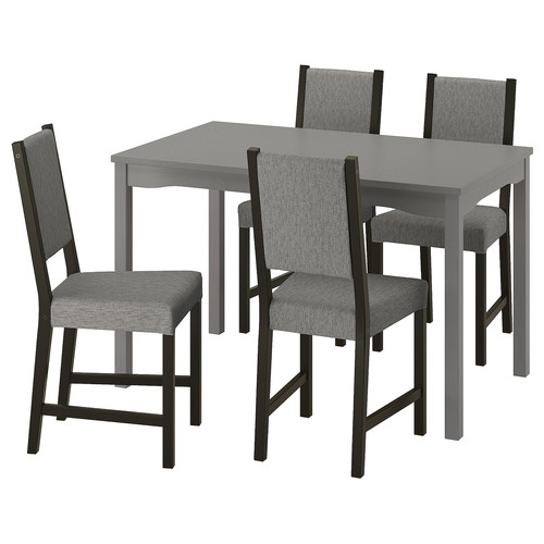 HAUGA / STEFAN Table and 4 chairs, grey/brown-black Knisa grey/beige, 118x74 cm