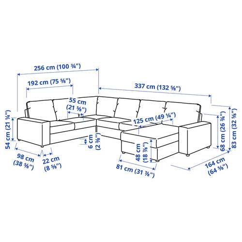 VIMLE Corner sofa, 5-seat w chaise longue, with wide armrests/Gunnared beige