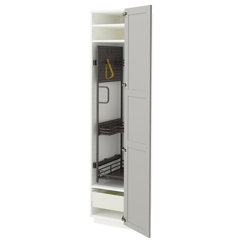 METOD / MAXIMERA High cabinet with cleaning interior, white/Lerhyttan light grey, 40x60x200 cm