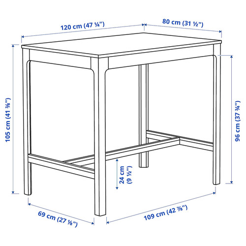 EKEDALEN Bar table, dark brown, 120x80 cm