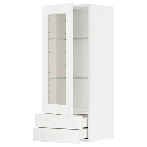 METOD / MAXIMERA Wall cabinet w glass door/2 drawers, white Enköping/white wood effect, 40x100 cm