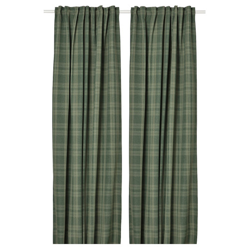 HÄGGVECKMAL Room darkening curtains, 1 pair, dark green, 145x300 cm