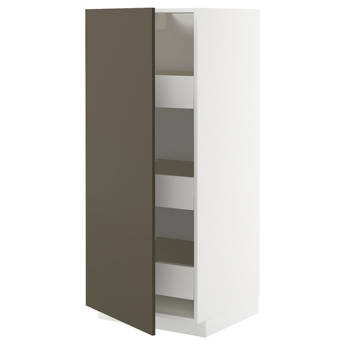 METOD / MAXIMERA High cabinet with drawers, white/Havstorp brown-beige, 60x60x140 cm