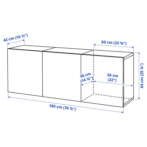 BESTÅ Wall-mounted cabinet combination, white/Hedeviken oak veneer, 180x42x64 cm