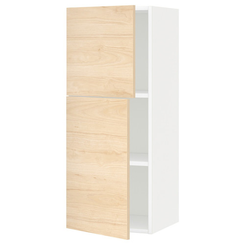 METOD Wall cabinet with shelves/2 doors, white/Askersund light ash effect, 40x100 cm