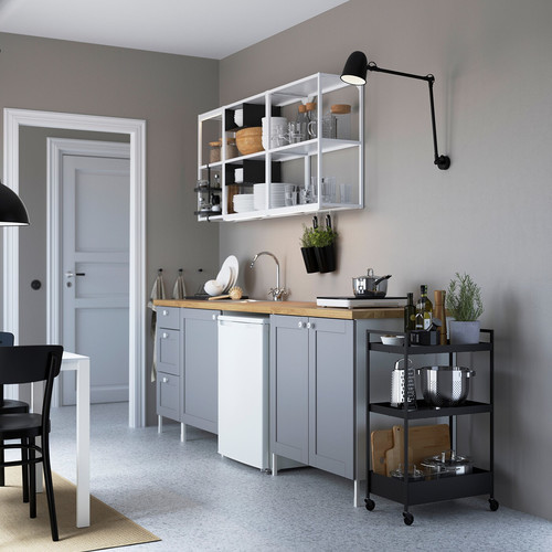ENHET Kitchen, white/grey frame, 243x63.5x222 cm