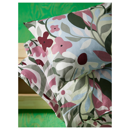 KORSKOVALL Duvet cover and 2 pillowcases, multicolour/floral pattern, 200x200/50x60 cm