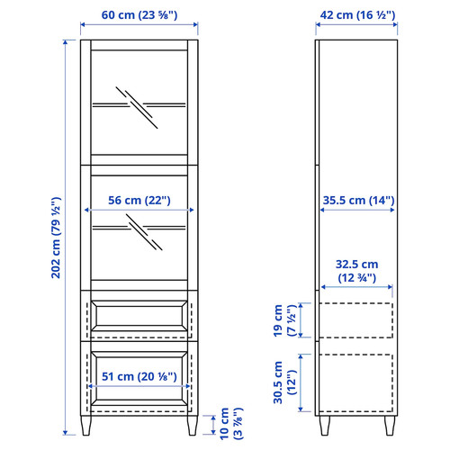 BESTÅ Storage combination w glass doors, white Smeviken, Ostvik/Kabbarp white clear glass, 60x42x202 cm