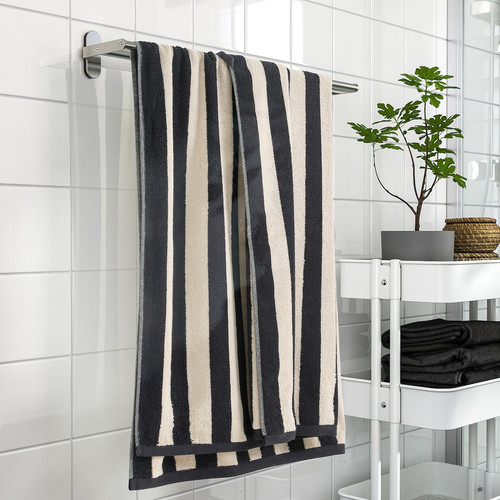 SLÅNHÖSTMAL Bath sheet, black/light beige striped, 100x150 cm